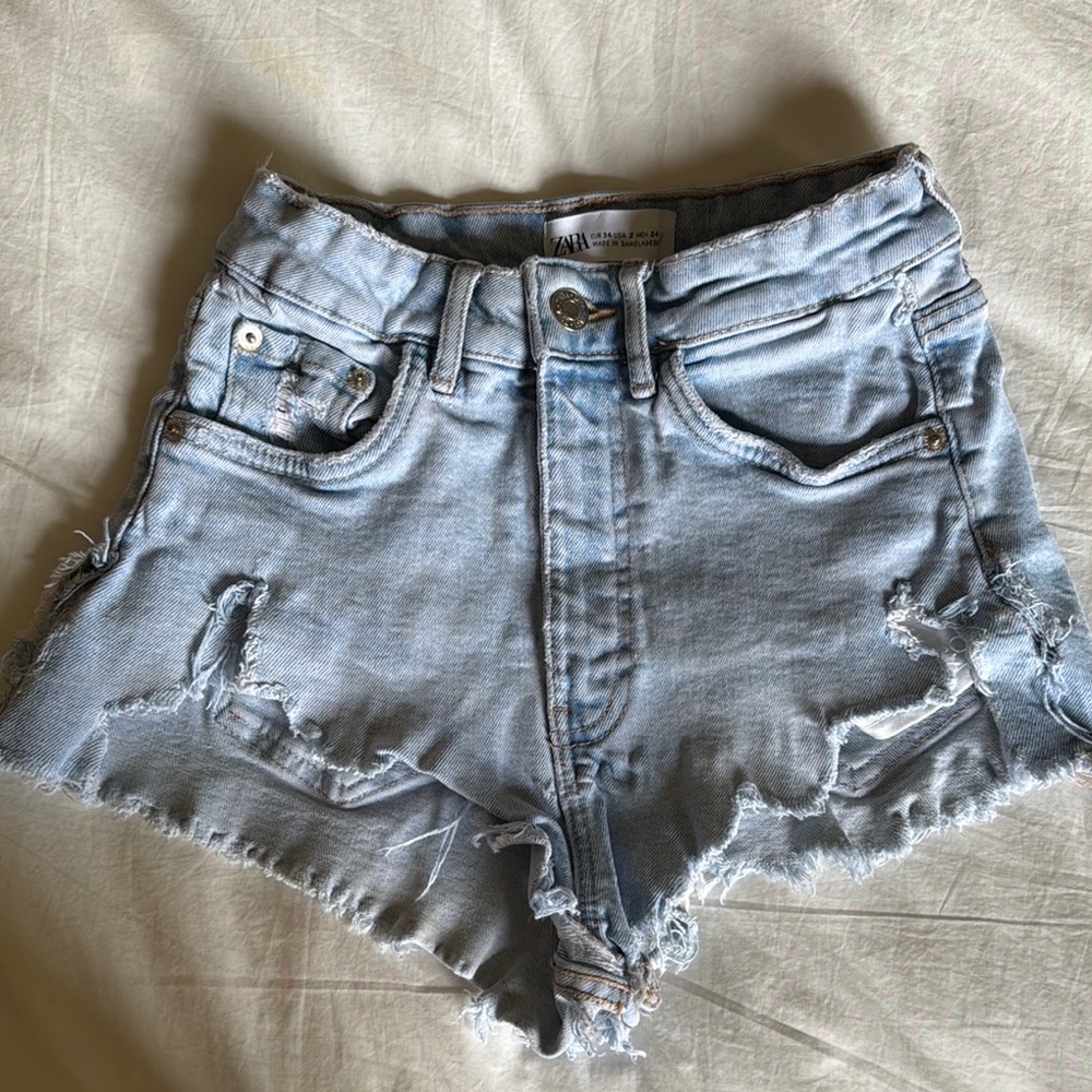 Zara Blue Distressed Jean Shorts High-Waisted